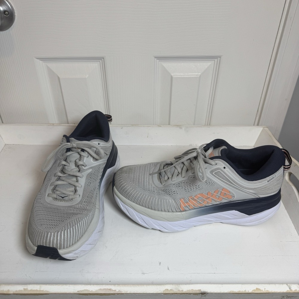 Hoka‎ One One Bondi 7 Women's 9.5 10 Gray Blue Running Shoes Read